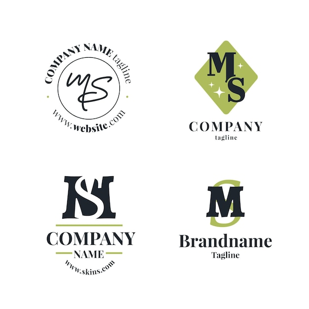 Colección de logotipos de ms de diseño plano