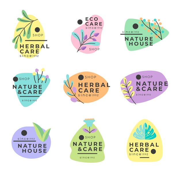 Colección de logotipos de negocios naturales de estilo minimalista