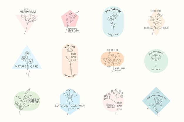Colección de logotipos de negocios naturales en estilo minimalista