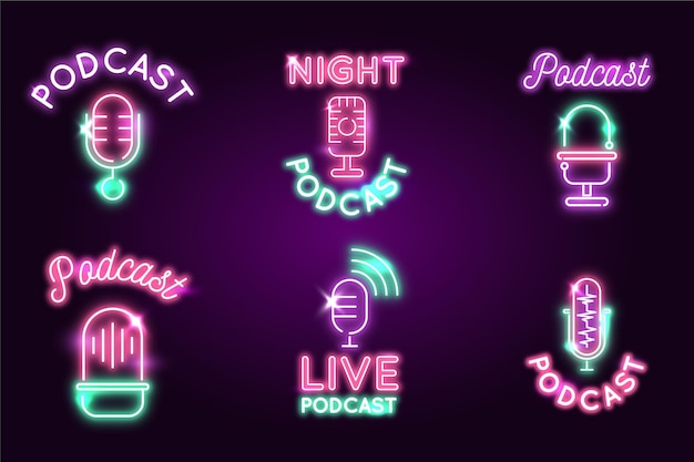 Colección de logotipos de podcast de luces de neón