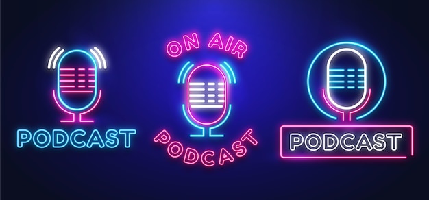 Vector gratuito colección de logotipos de podcast de neón