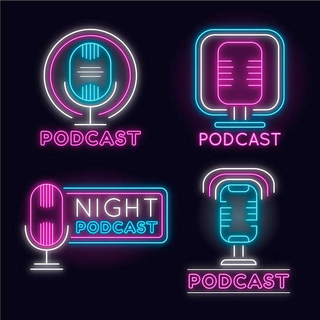 Colección de logotipos de podcast de neón