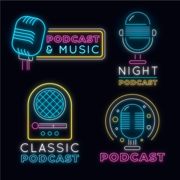 Colección de logotipos de podcast de neón