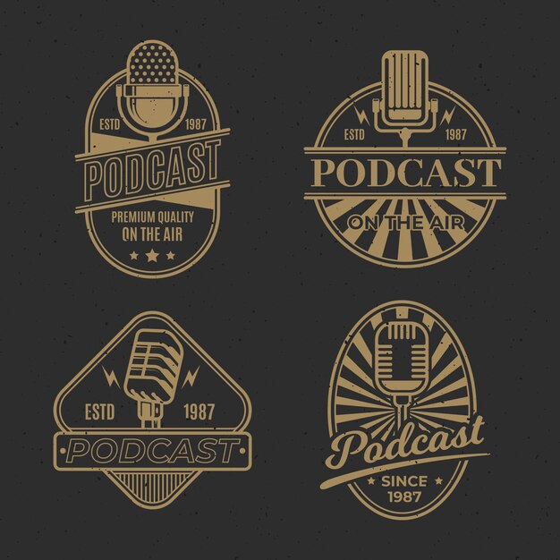 Colección de logotipos de podcasts vintage