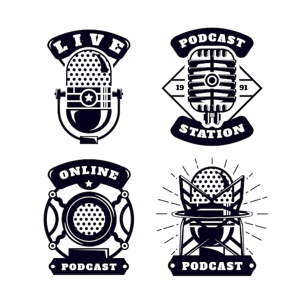 Vector gratuito colección de logotipos de podcasts vintage