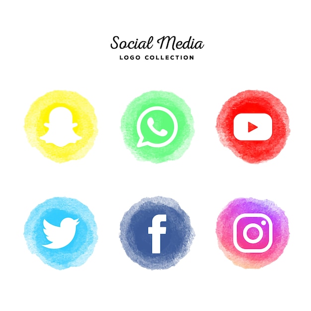 Colección de logotipos de redes sociales de acuarela