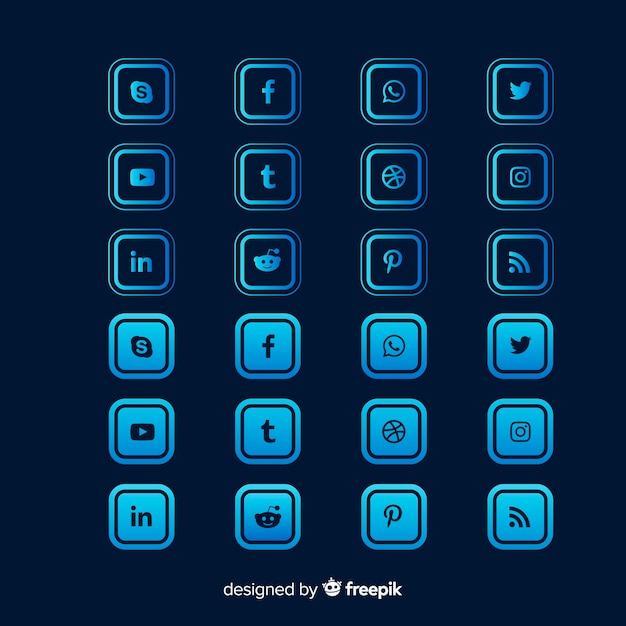 Colección de logotipos de redes sociales gradiente de forma cuadrada