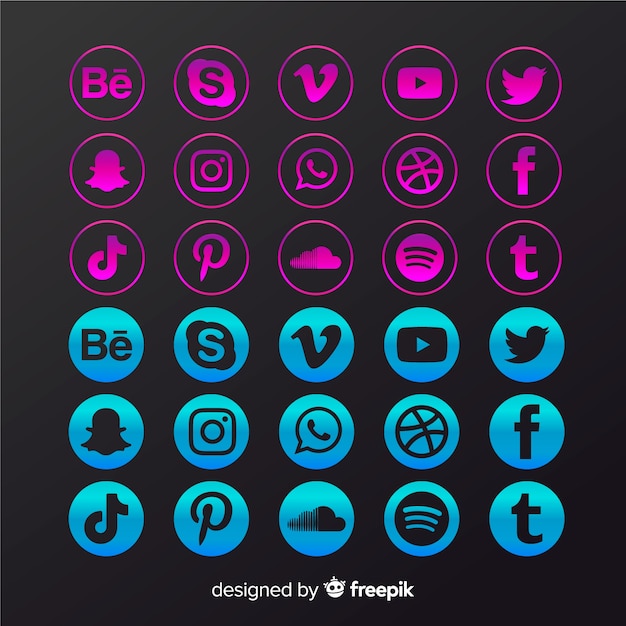 Colección de logotipos de redes sociales gradiente