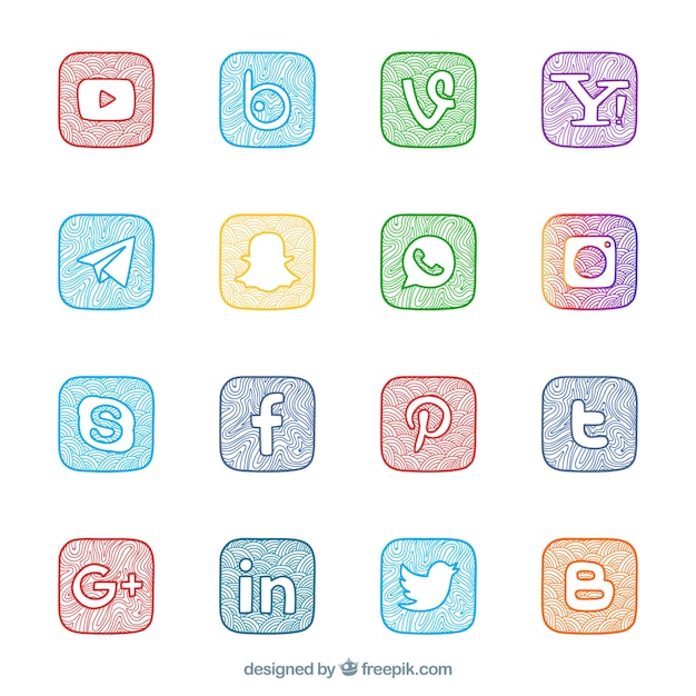 Vector gratuito colección de logotipos de redes sociales pintados a mano