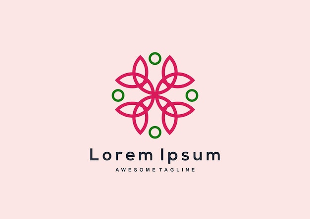 Colección de logotipos de rosas y hojas de flores de belleza de arte de línea de lujo