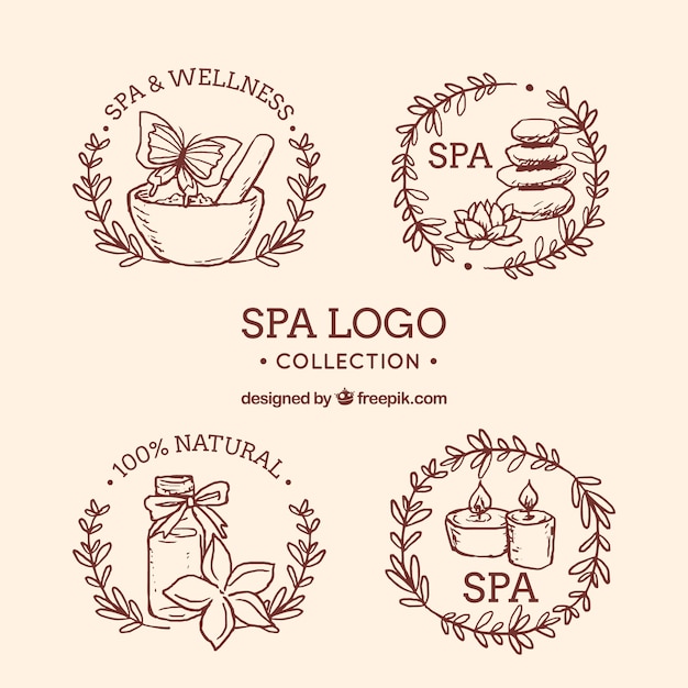 Colección de logotipos de spa dibujada a mano