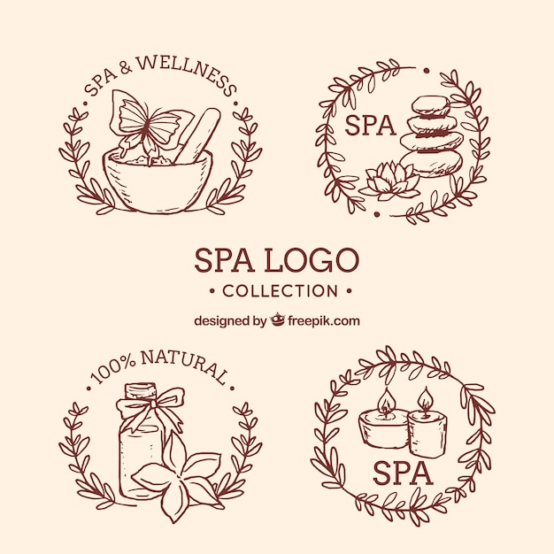 Vector gratuito colección de logotipos de spa dibujada a mano