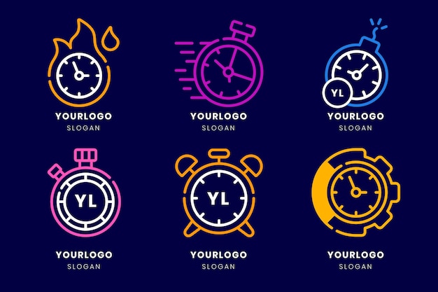 Colección de logotipos de tiempo de diseño plano