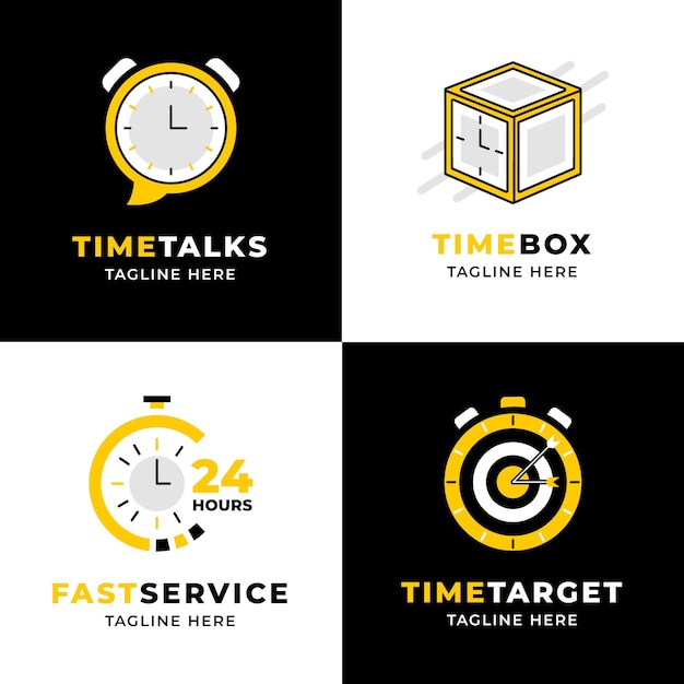 Colección de logotipos de tiempo de diseño plano