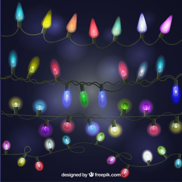 Colección de luces de navidad brillantes realistas