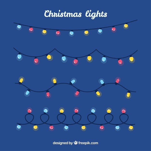 Colección de luces de navidad en diseño plano 