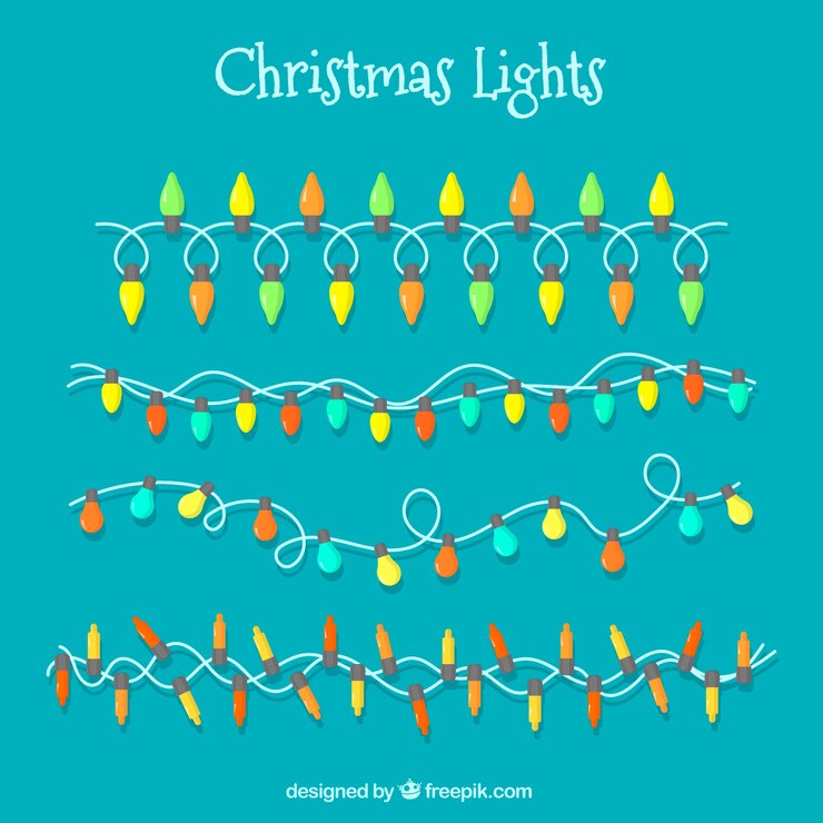 Vector gratuito colección de luces de navidad sobre fondo turquesa