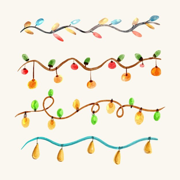 Colección de luces navideñas en acuarela