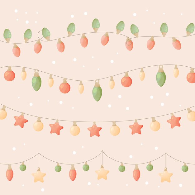 Colección de luces navideñas en acuarela