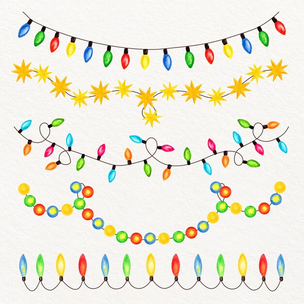 Colección de luces navideñas en acuarela