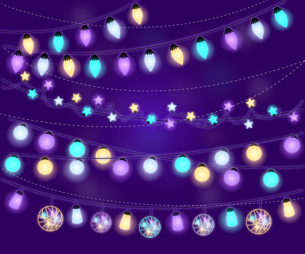Colección de luces navideñas con degradado