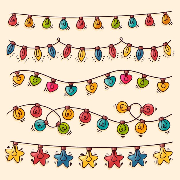 Colección de luces navideñas dibujadas a mano