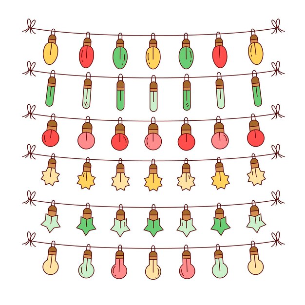 Colección luces navideñas dibujadas a mano