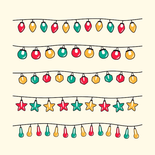 Colección luces navideñas dibujadas a mano