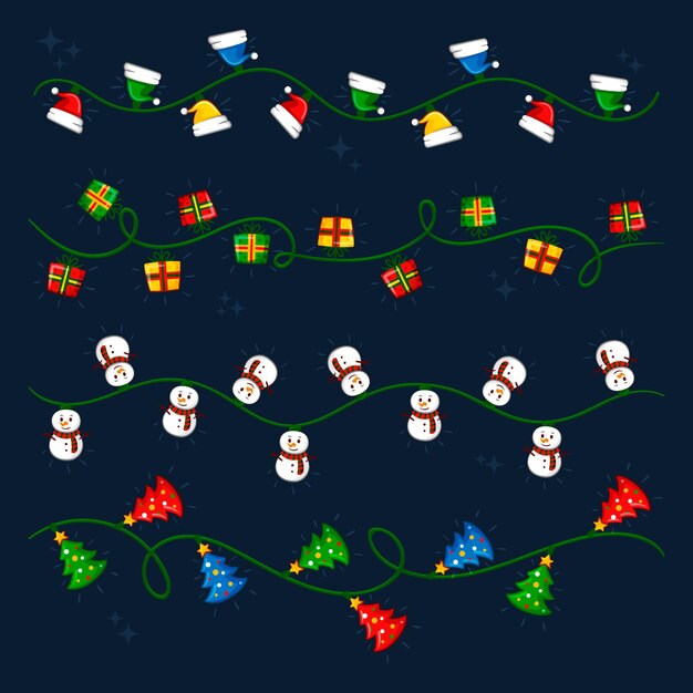 Colección luces navideñas dibujadas a mano