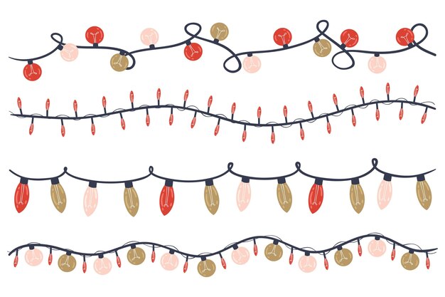 Colección de luces navideñas dibujadas a mano