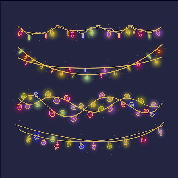 Vector gratuito colección luces navideñas dibujadas a mano