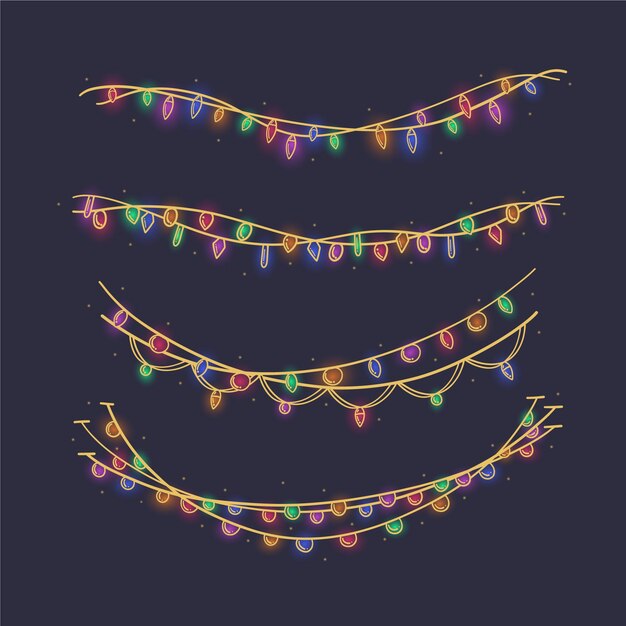 Colección luces navideñas dibujadas a mano
