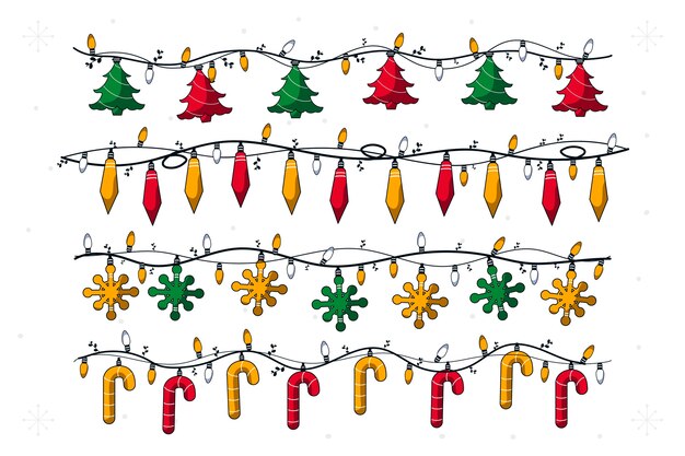 Colección luces navideñas dibujadas a mano