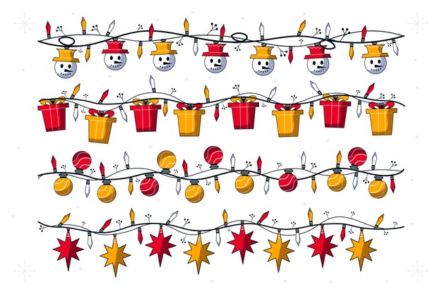 Colección luces navideñas dibujadas a mano