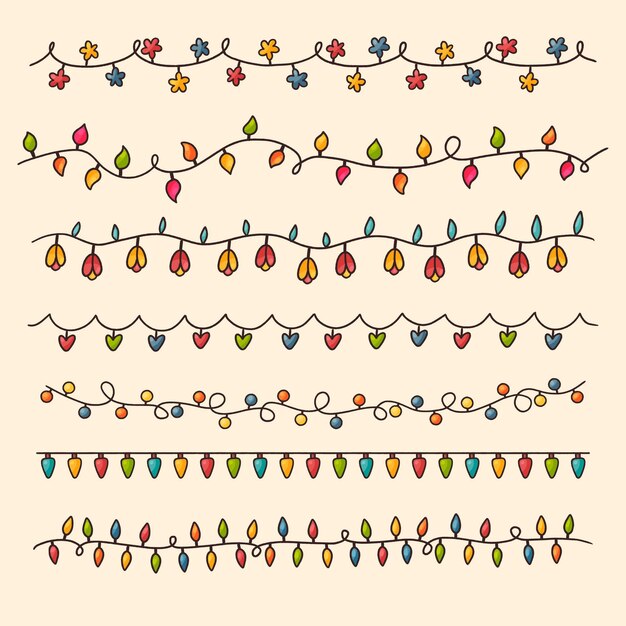 Colección luces navideñas dibujadas a mano