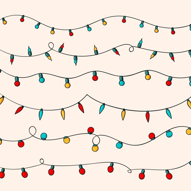 Colección de luces navideñas dibujadas a mano