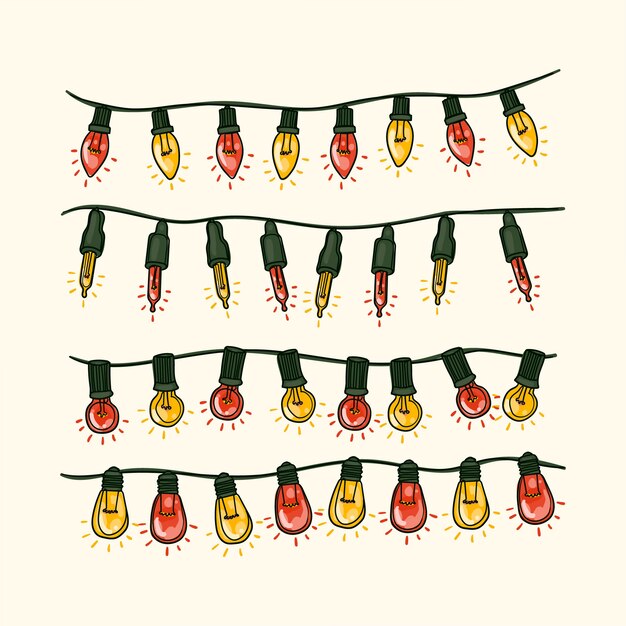 Colección luces navideñas dibujadas a mano