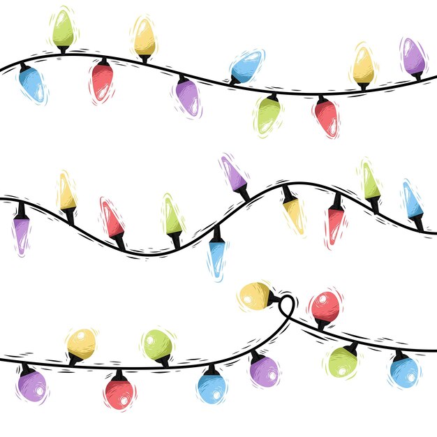 Colección luces navideñas dibujadas a mano