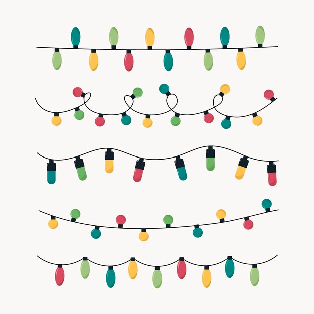 Colección luces navideñas planas dibujadas a mano