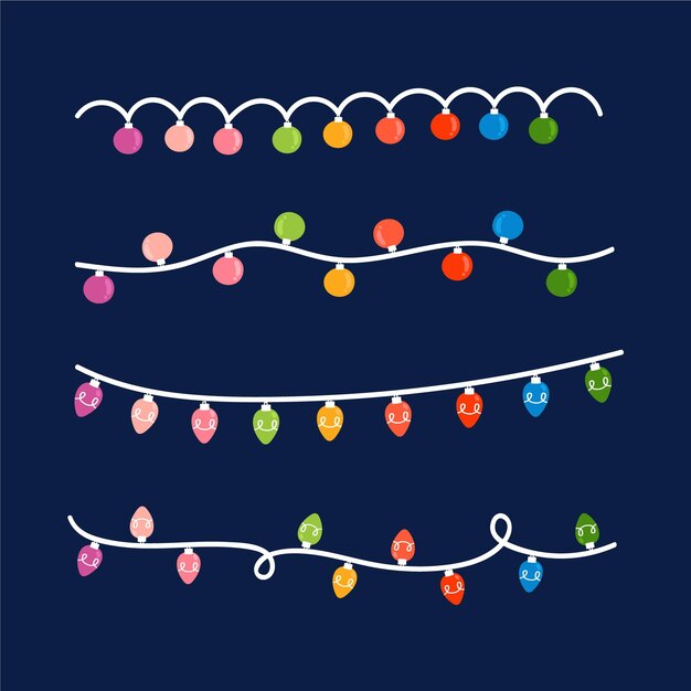 Colección luces navideñas planas dibujadas a mano