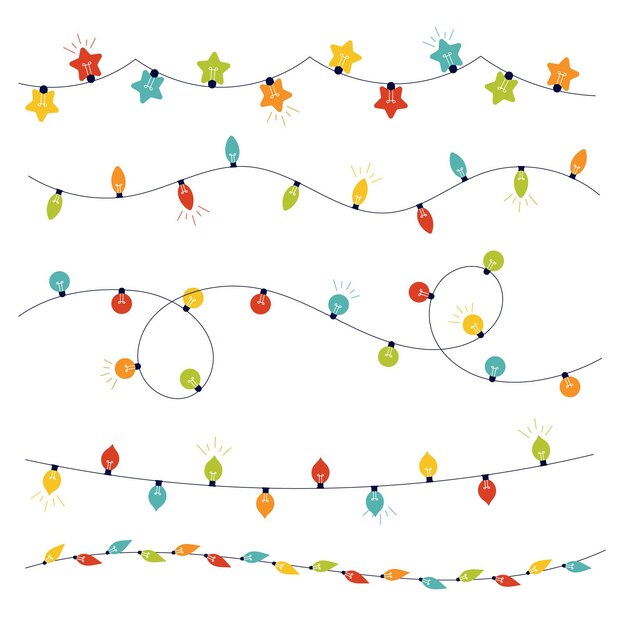 Colección luces navideñas planas dibujadas a mano