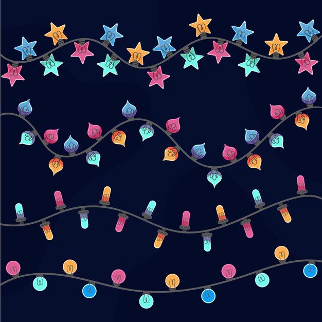 Colección luces navideñas planas dibujadas a mano