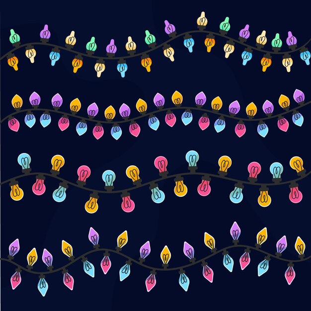 Colección luces navideñas planas dibujadas a mano