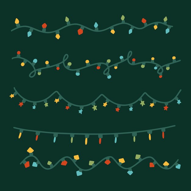 Colección luces navideñas planas dibujadas a mano