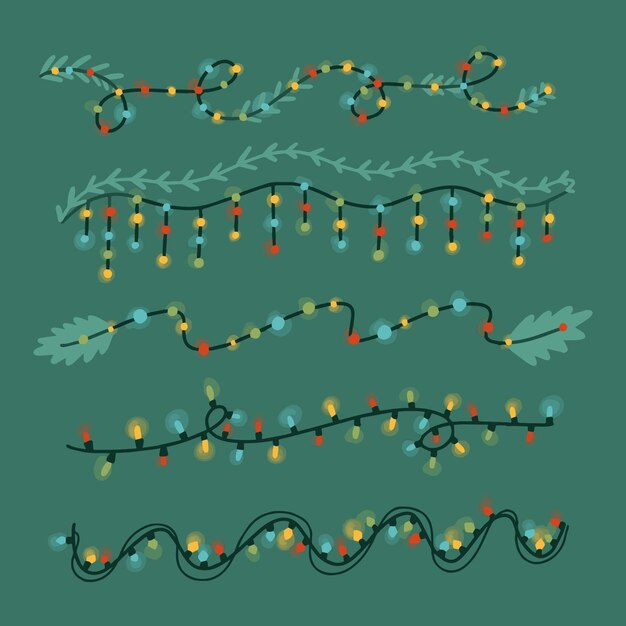 Colección luces navideñas planas dibujadas a mano