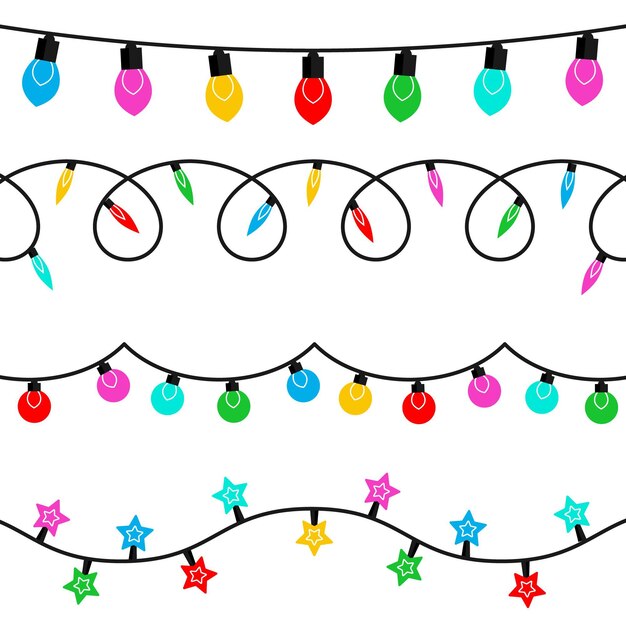 Colección luces navideñas planas dibujadas a mano