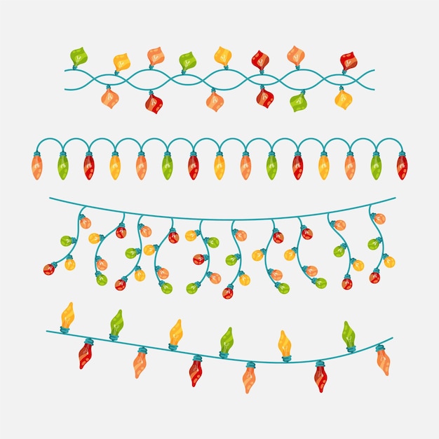 Colección luces navideñas planas dibujadas a mano