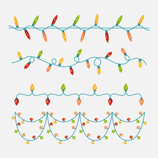 Colección luces navideñas planas dibujadas a mano