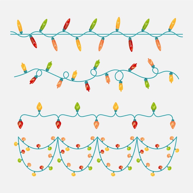 Colección luces navideñas planas dibujadas a mano