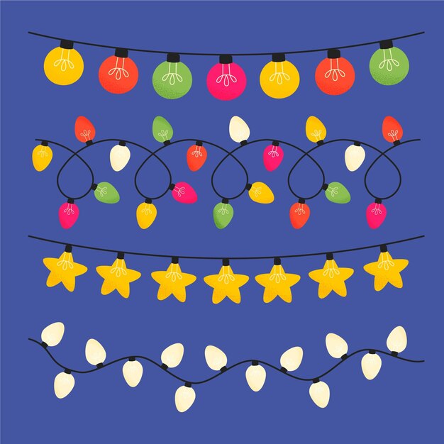 Colección luces navideñas planas dibujadas a mano